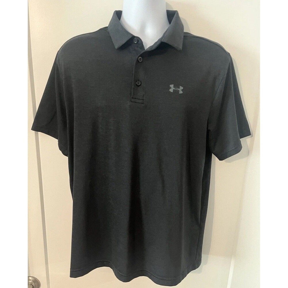 Under Armour THE PLAYOFF POLO Loose Fit Black Polo Shirt Short Sleeve Logo Sz L